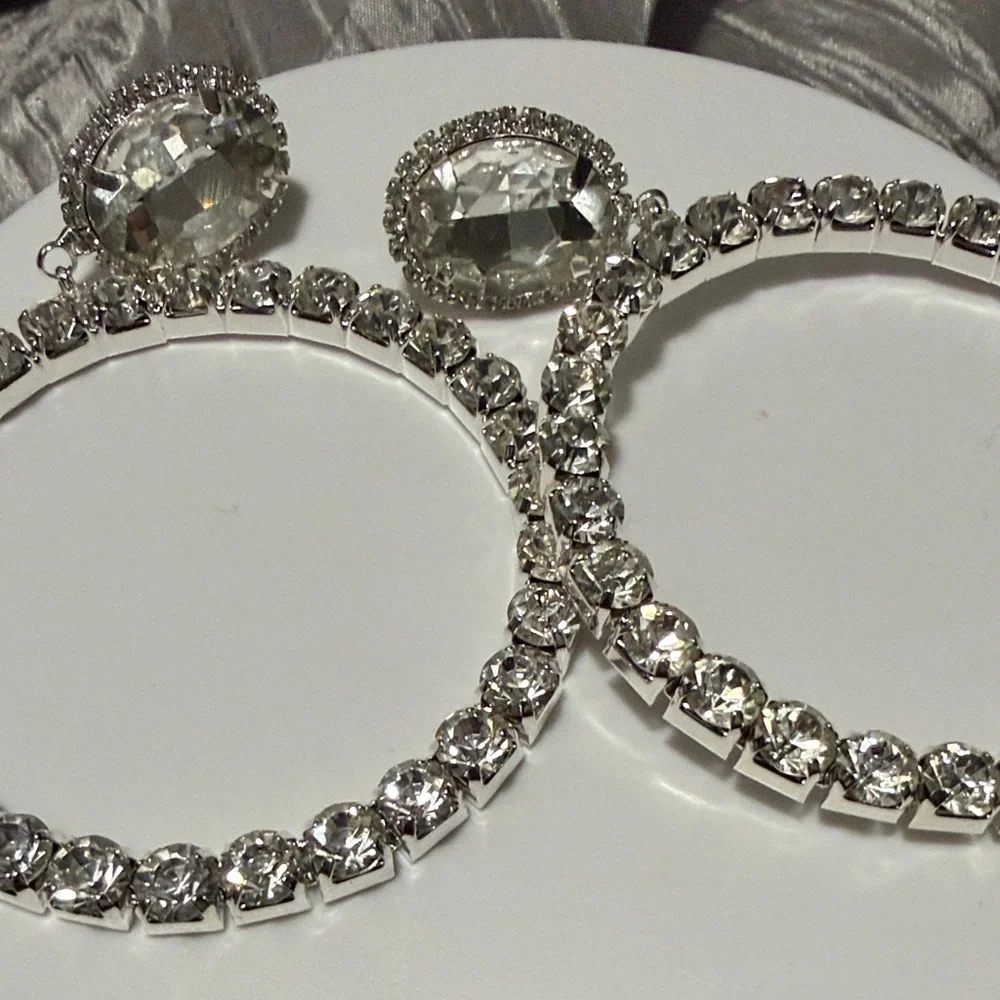 Elegant Silver Crystal Hoop Earrings - Picture 2 of 4